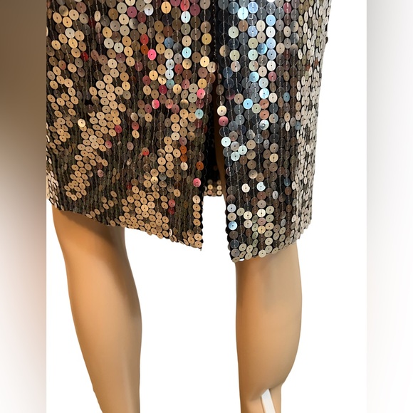 Oleg Cassini EUC Size 12 Vintage Silver Sequined 70s Disco Mini Dress (0470) - Picture 8 of 11